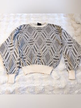 Vintage Spettro Geometric Knit Sweater - Cream & Gray